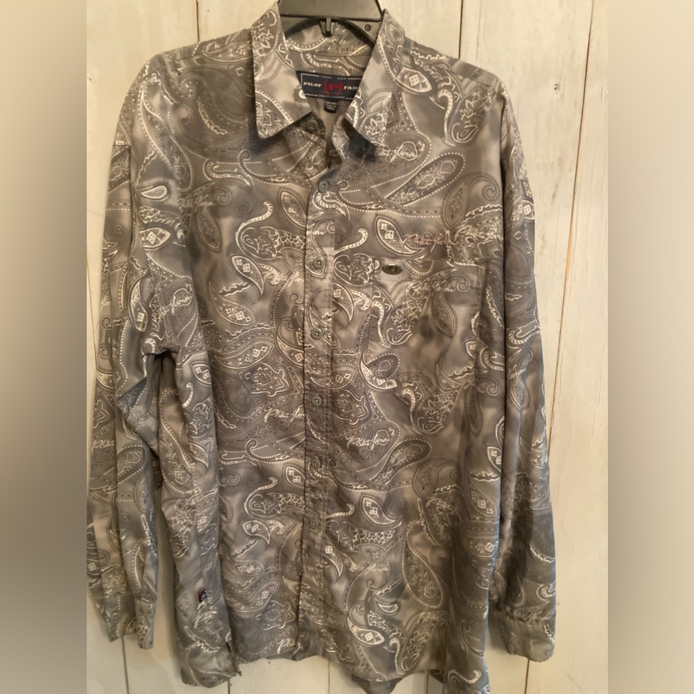 Vintage Phat Farm Button Up Loose Shirt  XXL Sleeve Mens‎ Grey Paisley Print